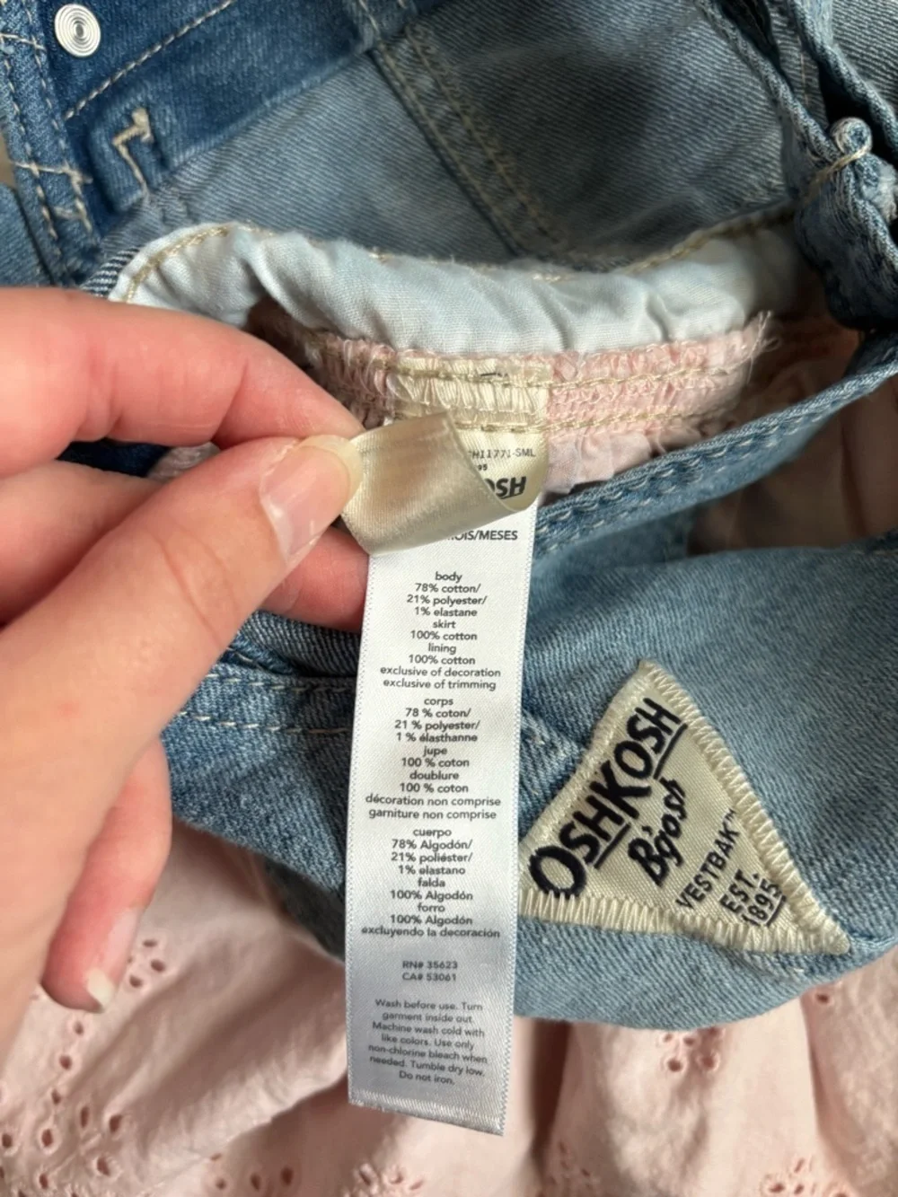 OshKosh B'gosh Baby Denim Overall Dress with Pink Eyelet Skirt